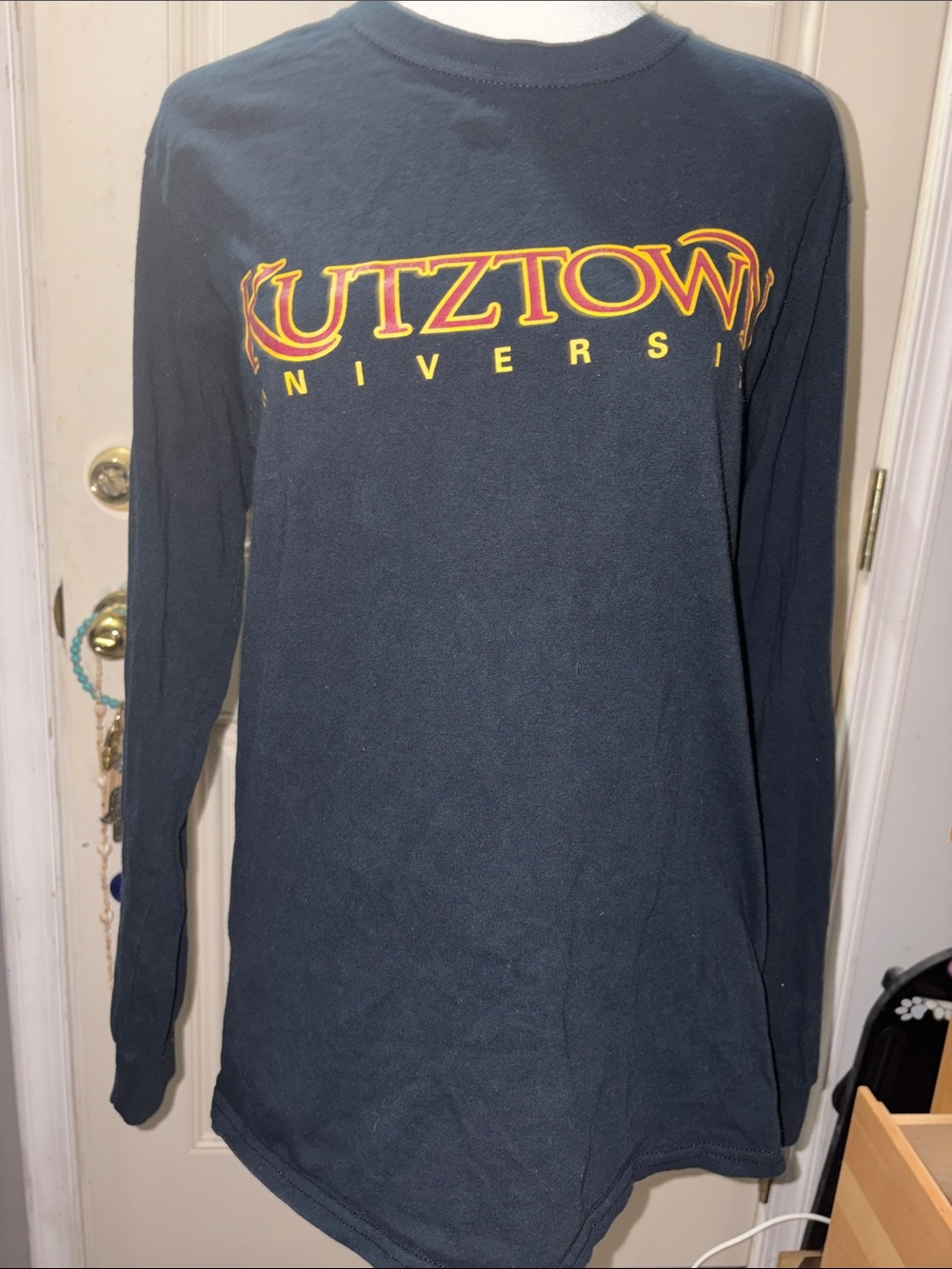 Gildan Black Long Sleeve Shirt with Yellow and Red Kutztown Logo